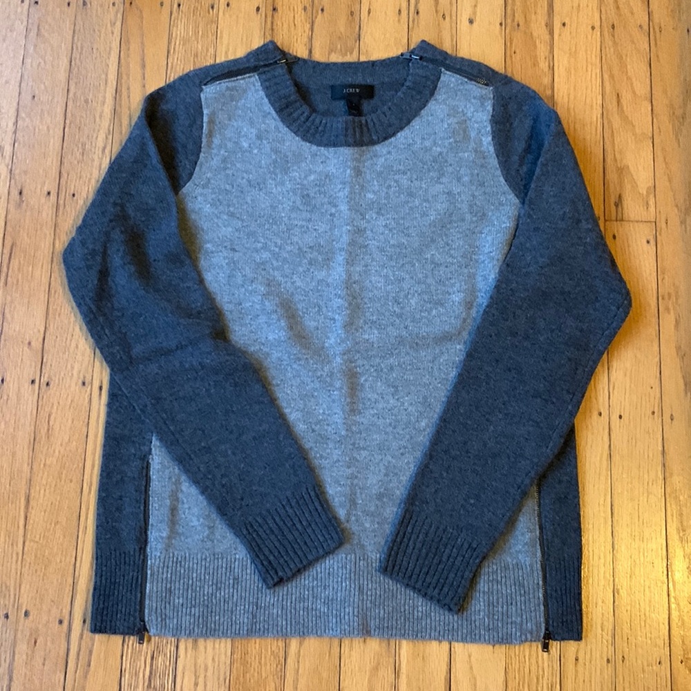 EUC J Crew Gray Wool Color Block Crew Neck Sweater
